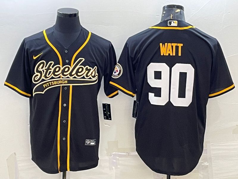 Men Pittsburgh Steelers #90 Watt Black white 2022 Nike Co branded NFL Jerseys